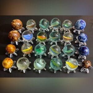 Vintage Bennington & Cat's Eye Colorful Clay & Glass Marbles Multi-Color Marbles